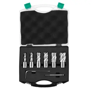 VEVOR Annular Cutter Set,  6 pcs Weldon Shank Mag Drill Bits, 1/2" to 1-1/16" Cutting Diameter, 1" Cutting Depth, M2AL High-Speed Steel, with Pilot Pin and Portable Case, for Using with Magnetic Drills