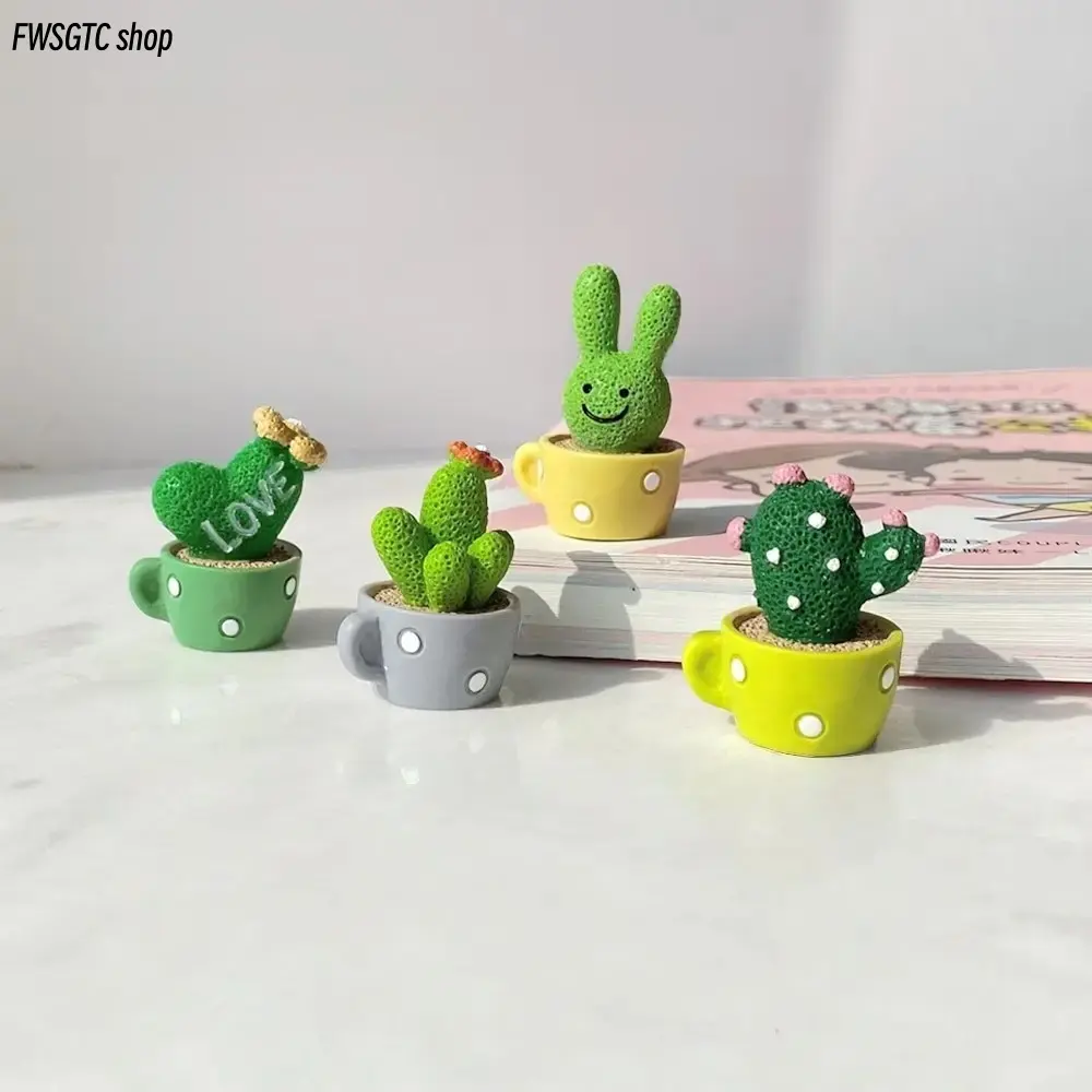 4-piece cute cactus resin decor set. Lovely ornaments suit car dashboard and desktop decoration. Perfect adornments for home and office, bringing unique charm to your space.