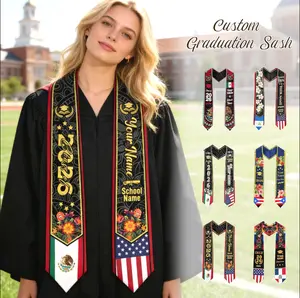 Personalized Flag Graduation Stole, Custom Mexican Grad Sash, Two Flag Stoles Class of 2026
