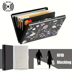 1Pcs Floral print Card Holder women or Men RFID Blocking Aluminum Metal Slim Wallet Money Bag Anti-scan Credit Card Holder Thin Case Small Male Wallet