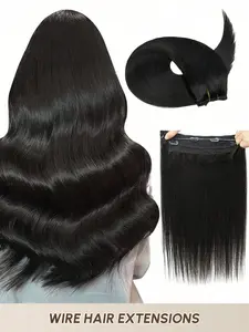 Invisible Wire Hair Extensions Human Hair with Transparent Wire Remy Human Hair Fish Line Hair Extensions Halo Hair Extensions Halloween Costumes For Holiday Festival Essentials Bride Festival Gift