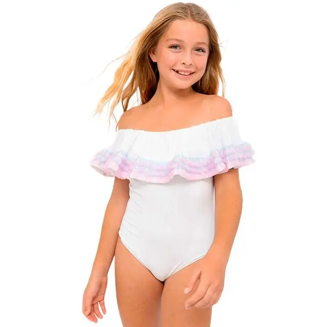 White Ruffle Swimsuit with Anemone