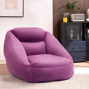 Kungsofa Ergonomic Inflatable Lazy Sofa in Purple Cotton-Linen Fabric Removable Washable with Air Pump Foldable Portable 500lb Weight Capacity 104 x 102 x 75 cm Large Size Full-Body Support for Relaxation Ideal for Dorm Apartment Living Room Picnic