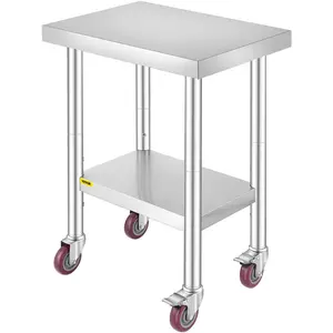VEVOR Stainless Steel Work Table 24x 18x 34 Inch, 700 LBS Load Capacity with 4 Wheels, 3 Adjustable Height Levels, Heavy Duty Food Prep Worktable for Commercial Kitchen Restaurant, Silver