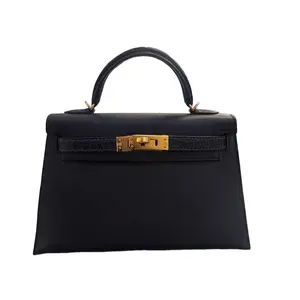 Pre-owned HERMÈS leather Crossbody Bags Hermes Epsom Mini Kelly Sellier 20 handbag in black with gold hardware.