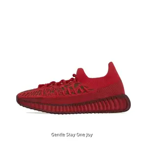 Classic Solid Red Knit Low Top Trainers Cloud Foam Cushion Wave Ridged Sole Fashion Casual Running Sneakers For Holiday Daily Street Matching