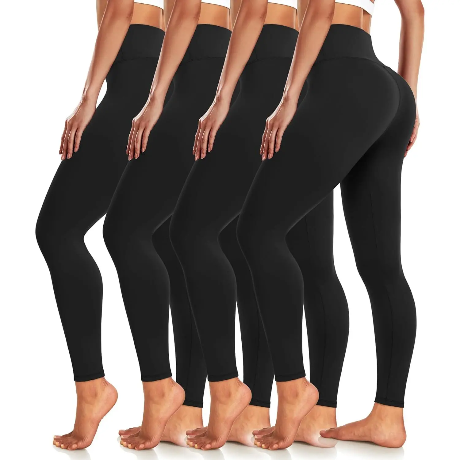 MELLOW MORNINGS 4 Pack Leggings for Women Butt Lift High Waisted Tummy Control No See-Through Yoga Pants Workout Running Leggings