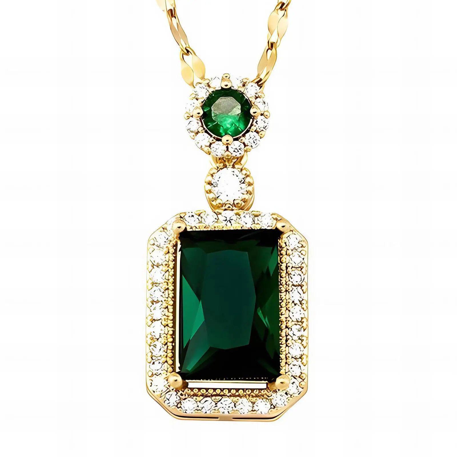 GREEN DIAMOND NECKLACE IN 18K GOLD PLATED STAINLESS STEEL
