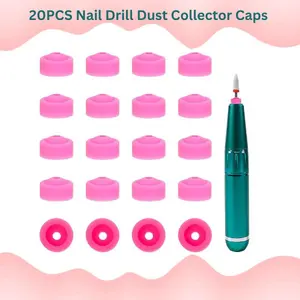 20PCS Nail Drill Dust Collector Caps – Pink Dustproof Silicone Nail Protector Covers for Nail Art, Electric Drill Bits & Filing, Nail Dust Stopper Caps for Salon & Home Use (Nail Drill Not Included)
