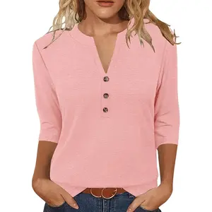 Women's Long-Sleeve Knit Sweater Casual, Relaxed Fit Button-Down Collar V-Neck Henley Shirt T-Shirt Style Shirt