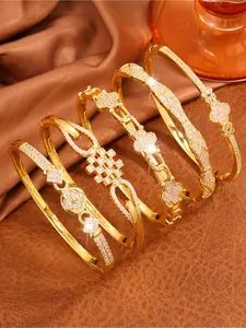 5-piece set of French elegant and fashionable classic bracelets, made of copper material, sparkling to showcase personality, suitable for daily wear and important occasions