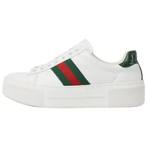 Gucci Ace Leather Low-Top Lace-Up Sneakers with 4.5cm Platform for Women in White and Green Trending Shoes, House White Official Shoes to Get / Maison Mihara Verifiable, with credentials and supporting global authentication