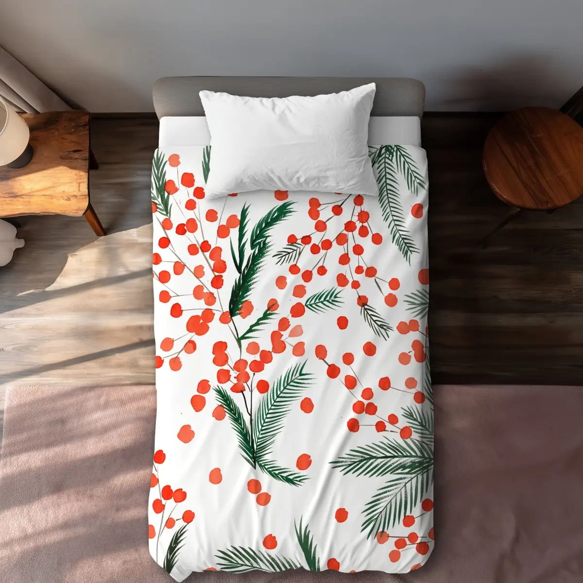 360 Stand Breathable Duvet Set - Twin Extra Long Duvet Cover with Mistletoe Leaf Print, Green Home Decor Bedding Linen, Botanical Duvet Covers, Comfortable Duvet Covers