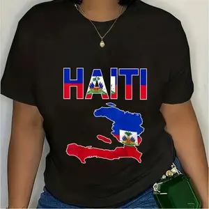 100% Cotton Happy Haitian Flag Day Cool Haiti Flag Map Haitian Pride T-Shirt Graphic Sports T-Shirt