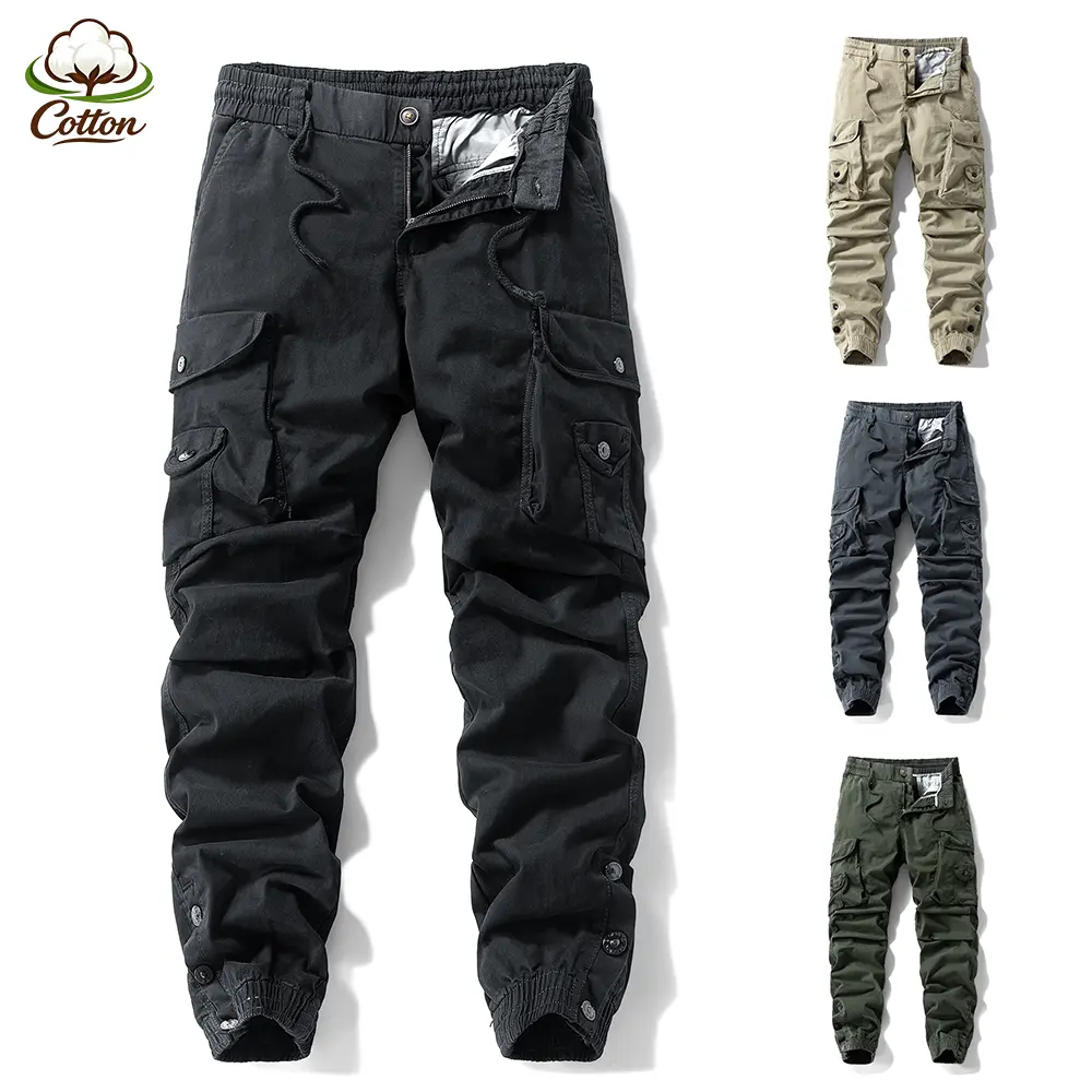 Minimalist Tactical Utility Cargo Jogger Pants, Soft  Cotton Elastic Ankle Trousers - 4 Tone Mens Camping Travel Streetwear Chic Spring Summer Daily Going Out Bottoms