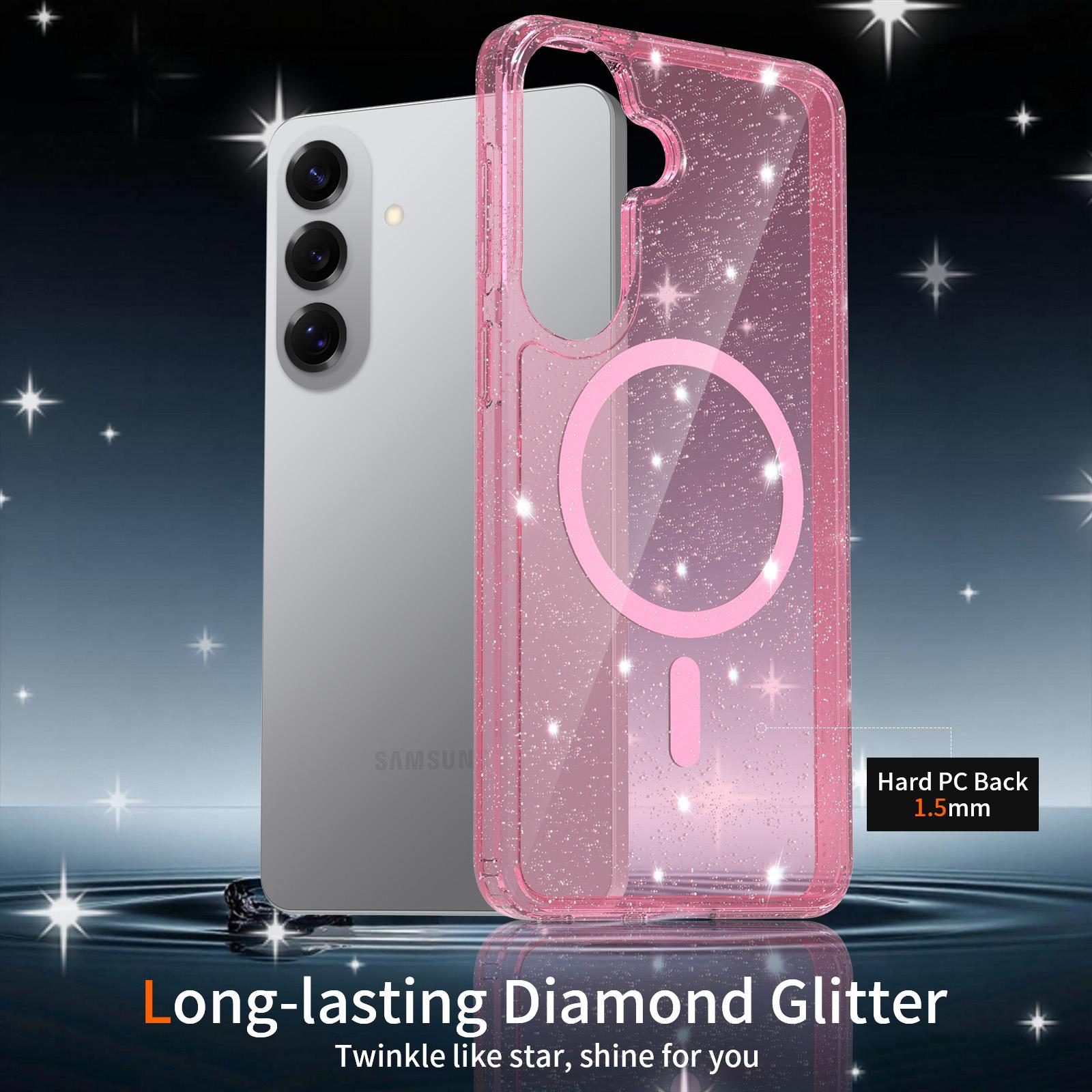 Clear Glitter Magnetic Case for Samsung Galaxy S25 & S26 series, Slim Transparent Shockproof Bling Cover