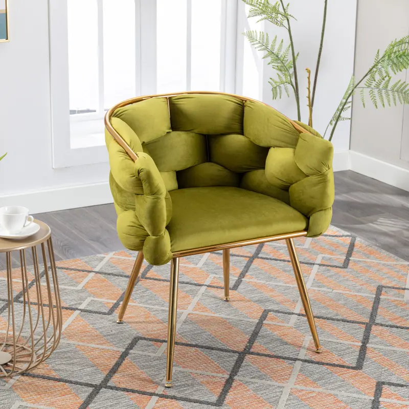 Olive Green Velvet-Armchair with Cotton, Modern Bedroom Luxury Simple Leisure Single Chair - Clean Design, Moisture-Absorbent, Breathable, Thick, Wear-Resistant (Household Dresser Stool, Manicure Table Back Chair)