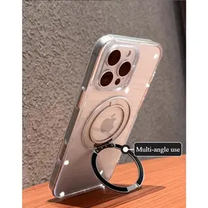 Non-yellowing 360 degree rotating bracket ultra-thin transparent hard shell with magsafe, suitable for iPhone 16/15/14/13promax, rotating with sound decompression, high-end material luxury mobile phone case with texture,Total Protective Shockproof,080