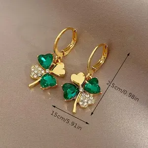 Unique And Niche Green Four-Leaf Clover Earrings with a Touch of Luxury, Perfect for Spring And Summer