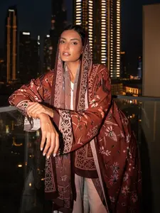 Fashion Print Muslim Long Sleeve Open Front Abaya with Headscarf, Ethnic-Style Patterns, All Seasons Wear, Comfortable and Stylish