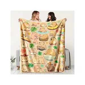 Cartoon Capybara Themed Cozy Heart Flannel Blanket - Soft, Lightweight And Warm For All Seasons Suitable As Bedding On Beds/Sofas In Offices Or Camping & Travel Multifunctional Gift Idea: Throw-Blan-30*40in