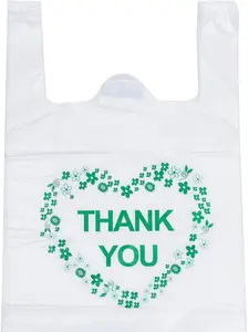 Thank You T Shirt Bags White Plastic Grocery Bags with Handles,Standard Supermarket Size, 12 x 20 inch (50 pcs)