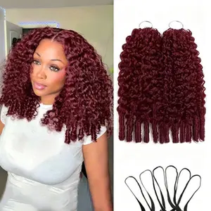 Burgundy Human Hair Burmese Curly Crochet Hair Pre-Separated Knotless Feather Hair Extensions 99J Red Wine Curly Crochet Braids for Black Women Daily Wear
