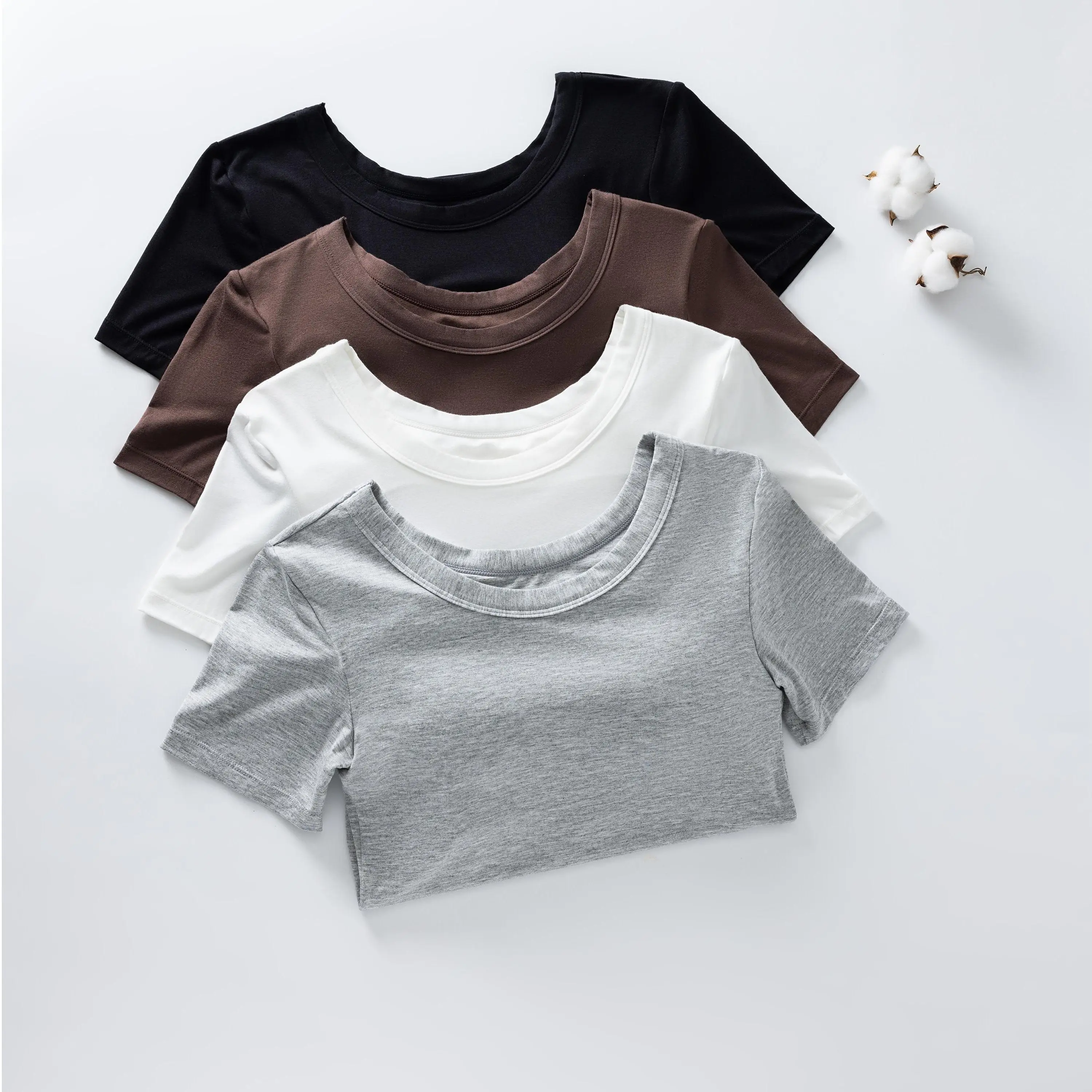 Women's Built in Bra T Shirt | Short Sleeve Crew Neck Tank Top with Shelf Bra | Wireless Supportive Slim Fit Tee | Buttery Soft Bra Free Basic Top | Minimalist Clean Girl Aesthetic Sculpting Tee | Breathable Summer Essential Undershirt Multi Color