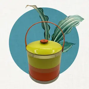 Vintage MCM Orange Yellow Striped Metal Ice Bucket