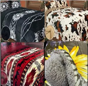 SHERPA BLANKET 90x83inch Super Soft Flannel Fleece Blanket with Rose-Burgundy Yellow Roses Sunflower Design for Cozy Evenings