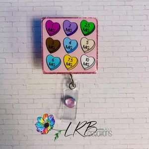 Warfarin Candy Hearts Badge ~ Retractable ID Badge Holder ~ Handmade ~ Fun Badge Reel ~ Nurse Badge Reel ~ Healthcare ID Clip ~ Office Wear ~ Teacher Lanyard ~ Badge Charm ~ Magnetic Badge ~ Push Pin ~ Tie Tack ~ Brooch ~ Bag Charm