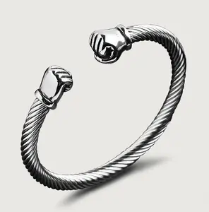 Silver Double Fist Wire Bangle Bracelet