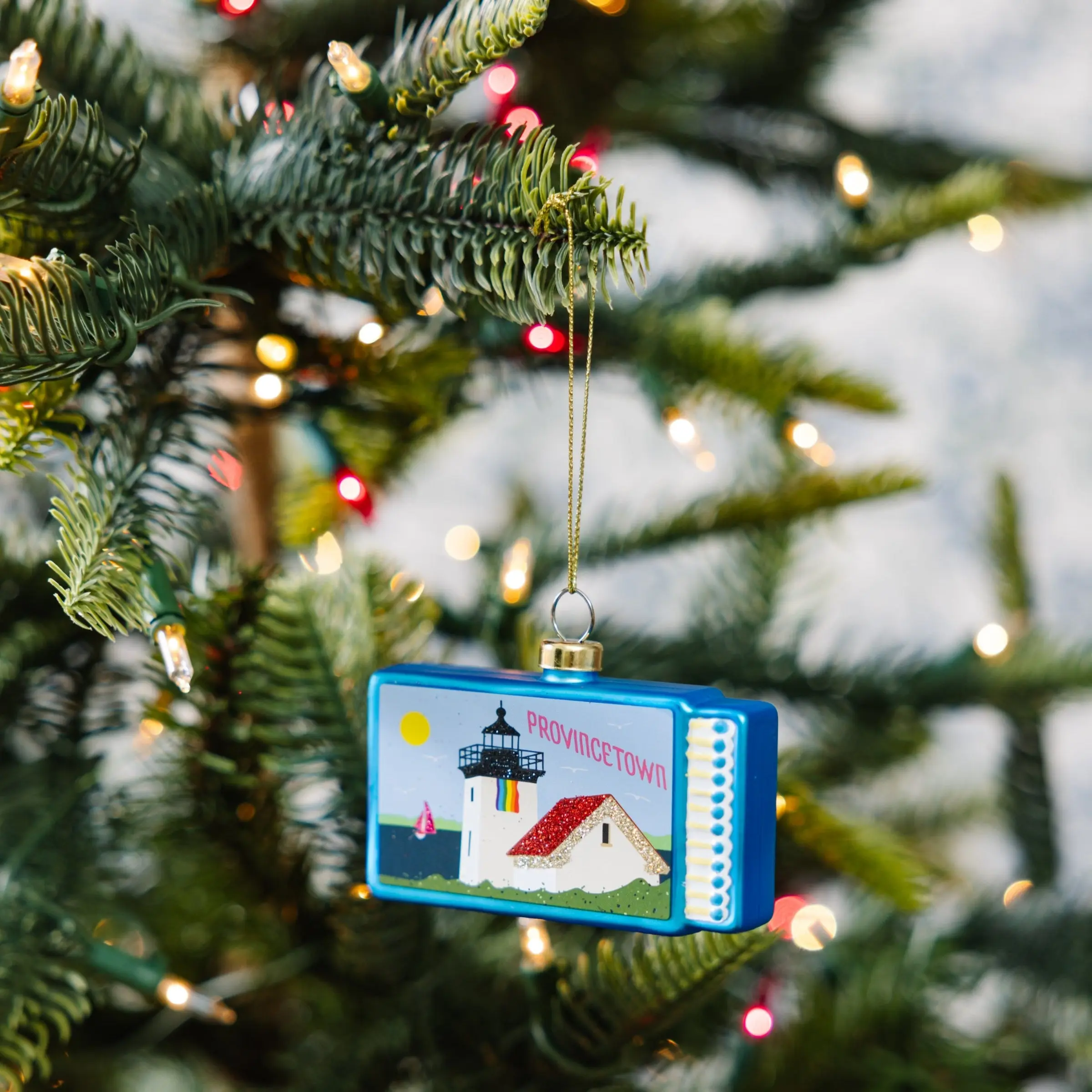 Glass Matchbook Ornament - Provincetown Themed Christmas Tree Decor, Festive Home Tree Accent, Wanderlust-Inspired Holiday Decoration