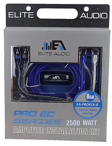 Elite Audio EA-PROK8-EC Pro EC All Copper 8ga Amp Install Kit Holder Protection Speaker Remote