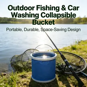 New 11L  Heavy Duty Collapsible Bucket with Comfortable Soft Grip Handle, Foldable Pop Up Water Pail for Car Washing, Fishing, Camping & Outdoor Household Use