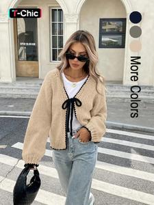 women's tie front long sleeve cardigan, casual open front outerwear for daily wear, ladies knit clothing for spring & fall, longsleeves womenswear