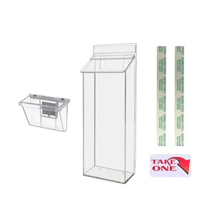 Outdoor Brochure Holder with Lid Holds 4" x 9" Trifolds and 3.5" x 2" Business Cards Clear Acrylic Wall Rack Card Box with Lid Includes Adhesive Strips and Take One Sticker