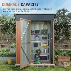 5x3 Ft Storage Shed, Outdoor Metal Shed with Floor & Lock, Small Lean to Shed, Compact Vertical Outside Bike Shed House for Garden, Backyard, Patio, Tool Windproof Lawnmower