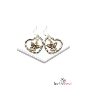 Silver Rope Twist Heart Shaped Dangle Earrings for Women, Whimsical Gold Angel Charm, 1.5 in Lightweight Celestial Jewelry for Serenity
