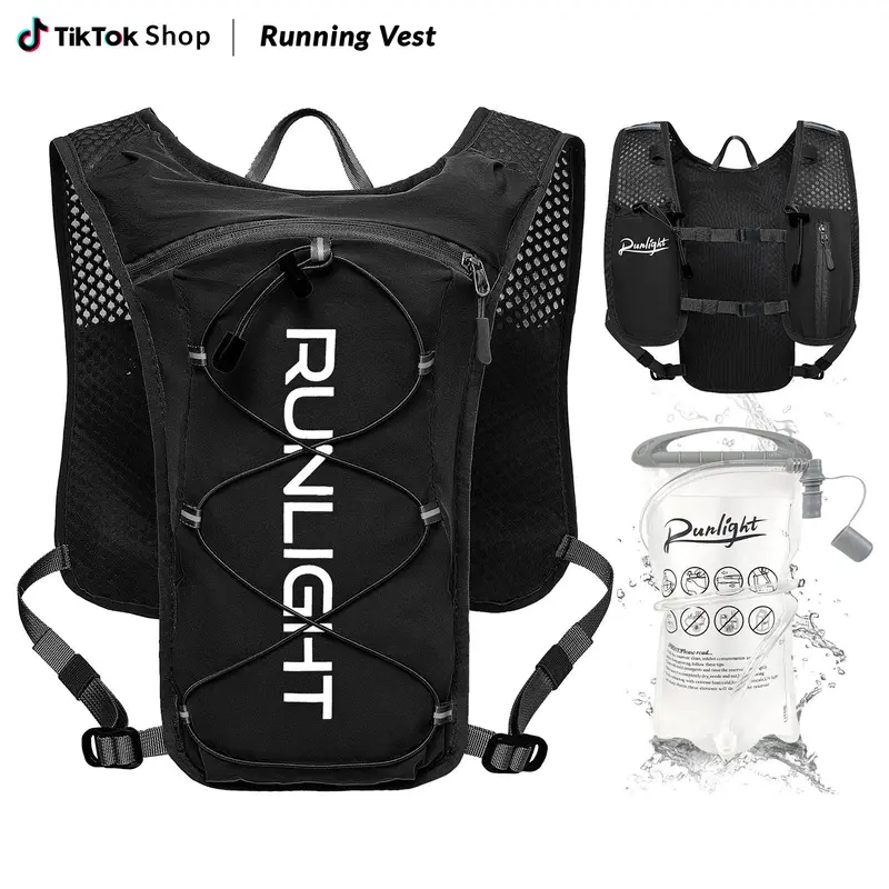 Runlight Zippered Hydration Vest with 1.5L Water Bladder - Lightweight Breathable Athletic Running Backpack, Adjustable Hiking Sports Gear