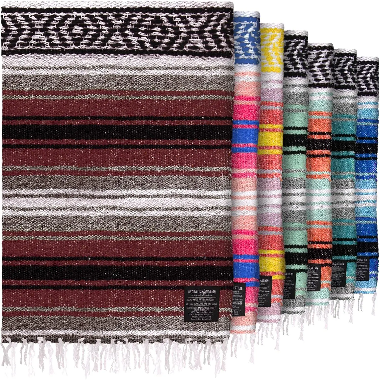 Authentic Large Handwoven Mexican Synthetic Blanket - 40% Recycled Polyester, Soft Yoga, Durable Serape, Lightweight Falsa - Christmas, Mother’s Day, Valentine’s Day Gift - 70"x50" Cherry Beach Blanket, Anniversaries