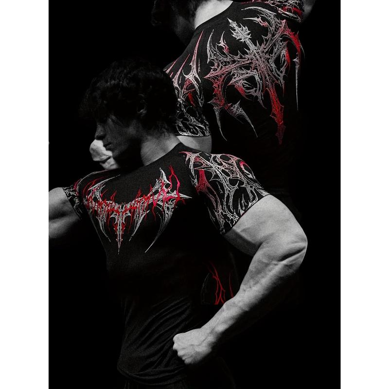 Men's Compression Short Sleeve T Shirt S XXL High Elasticity Muscle Fitness Shirt Unisex Black Tight fitting Red Geometric Muscle Texture Quick drying Moisture wicking for Workouts Yoga Beach Gym Tees Athletic Apparel