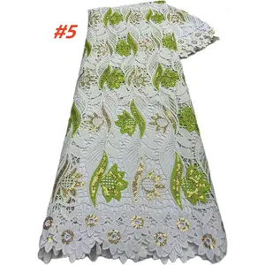 Elegant African French Chiffon Lace Fabric with Sequins, Premium Milk Silk Nigerian Eyelet Lace Material for Wedding Dresses