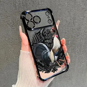 Cool Rooster Pattern Electroplated Four - Corner Airbag Shock - Proof Phone Case . Suitable For Iphone 17 Pro Max 16 / 15 / 14 / 13 / 12 / 11 Pro Max . Airbag Shock - Proof Transparent Protective Case .