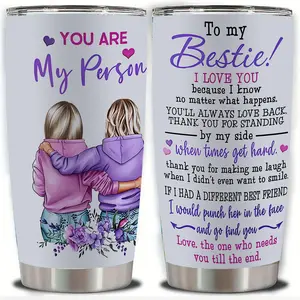 20oz "You Are My Person" Bestie Quote Stainless Steel Tumbler, Double Wall Vacuum Insulated Travel Mug with Heartfelt Friendship Design and Floral Accents, Spill Proof Lid and Straw, Perfect Gift for Best Friends, Ideal for Christmas, Thanksgiving