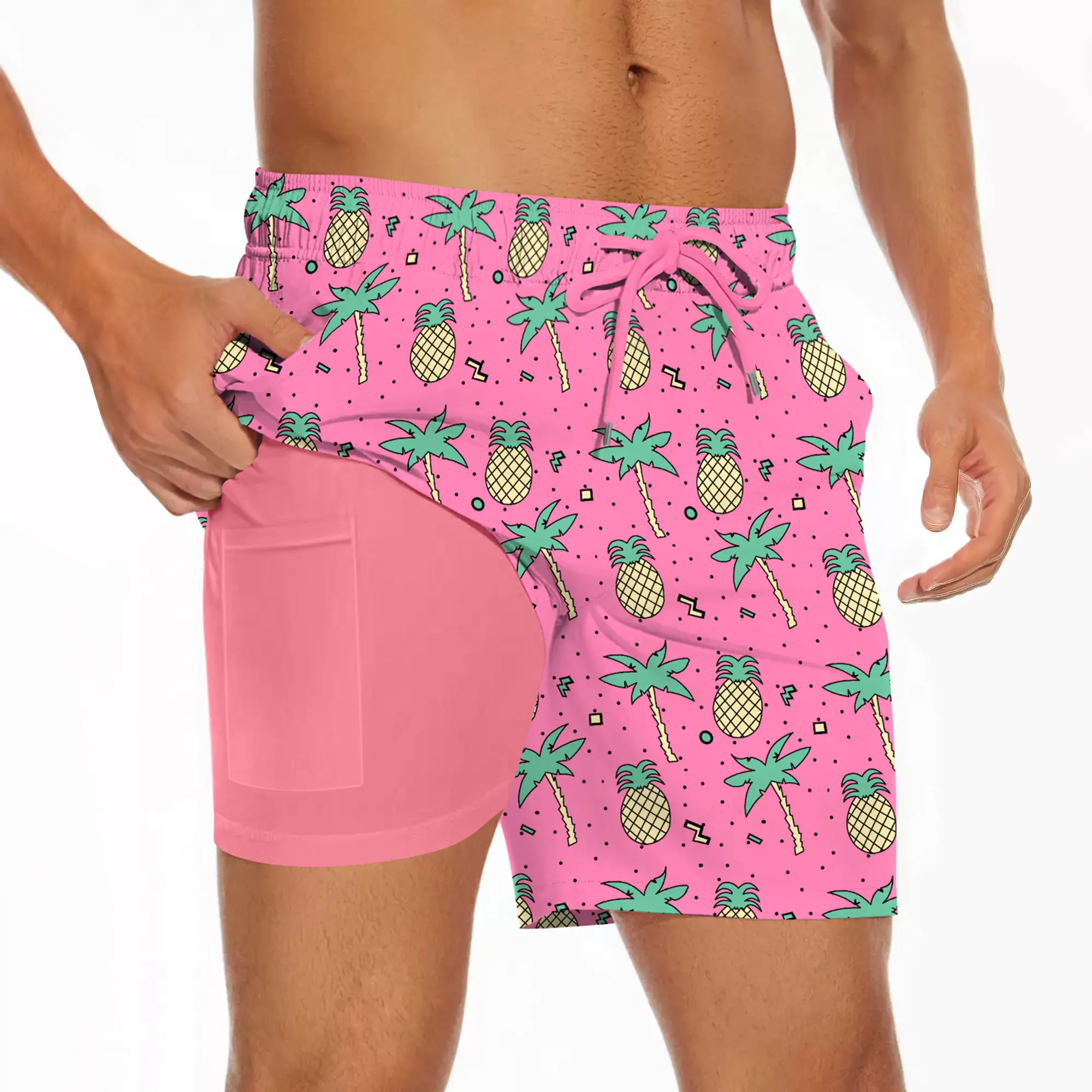 Men's Swim Trunks with Compression Liner Quick Dry Swim Board Shorts Hawaiian Swinwear Suits Elastic Waist Drawstringwith Swin Trunks with Pockets