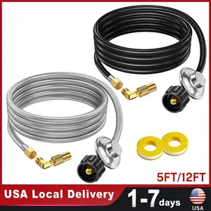 【Summer Deals】5FT 12FT Propane Adapter Hose with Regulator for Blackstone 17 & 22 inch Tabletop Griddle, Gas Grill Regulator and Hose with Elbow Adapter, QCC1 Inlet Connect to 5-40lb Propane Tanks