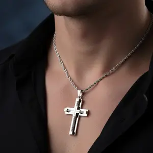 Fashion Large Cross Necklace, Men's and women's 316L stainless steel pendant necklace, unisex
