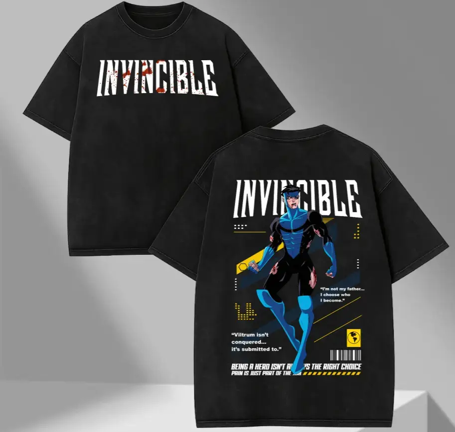Invincible Mark Grayson V2 Double Printed Oversized T-Shirt - Unisex Acid Wash Graphic Cotton TV Show Tee tshirt women summerwins