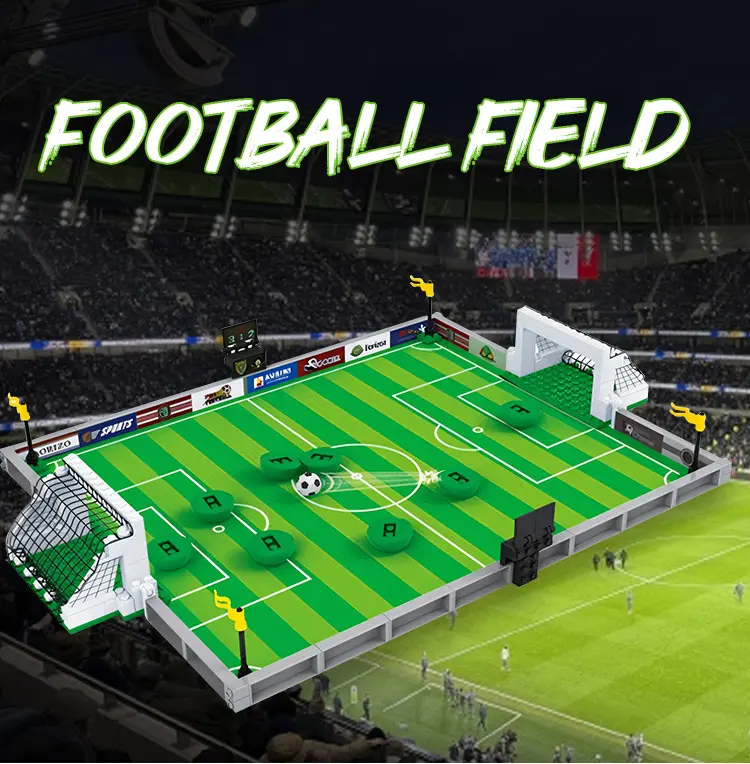 Sporting Style Goods, Fan Toys Gifts, Building Blocks, Soccer Field & Beach Volleyball & Basketball Court & Billiard, DIY Scene Models Equipped With Player, Perfect Gift for Sports Fans